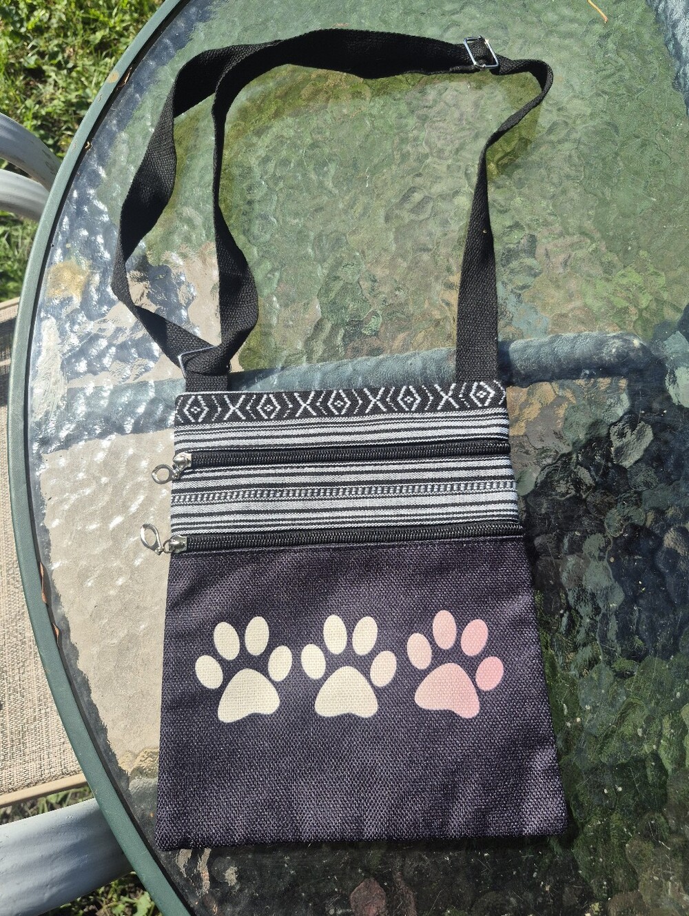 Black Crossbody Paw-Print Canvas Bag - Casual Women’s Shoulder Bag